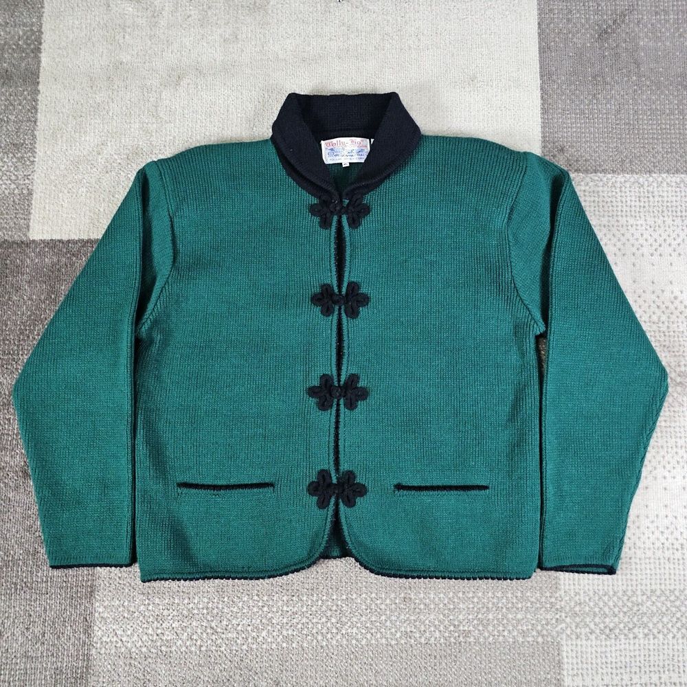 Vintage Tally Ho Womens XL Cardigan Green Acrylic Frog Button Cottage core‎